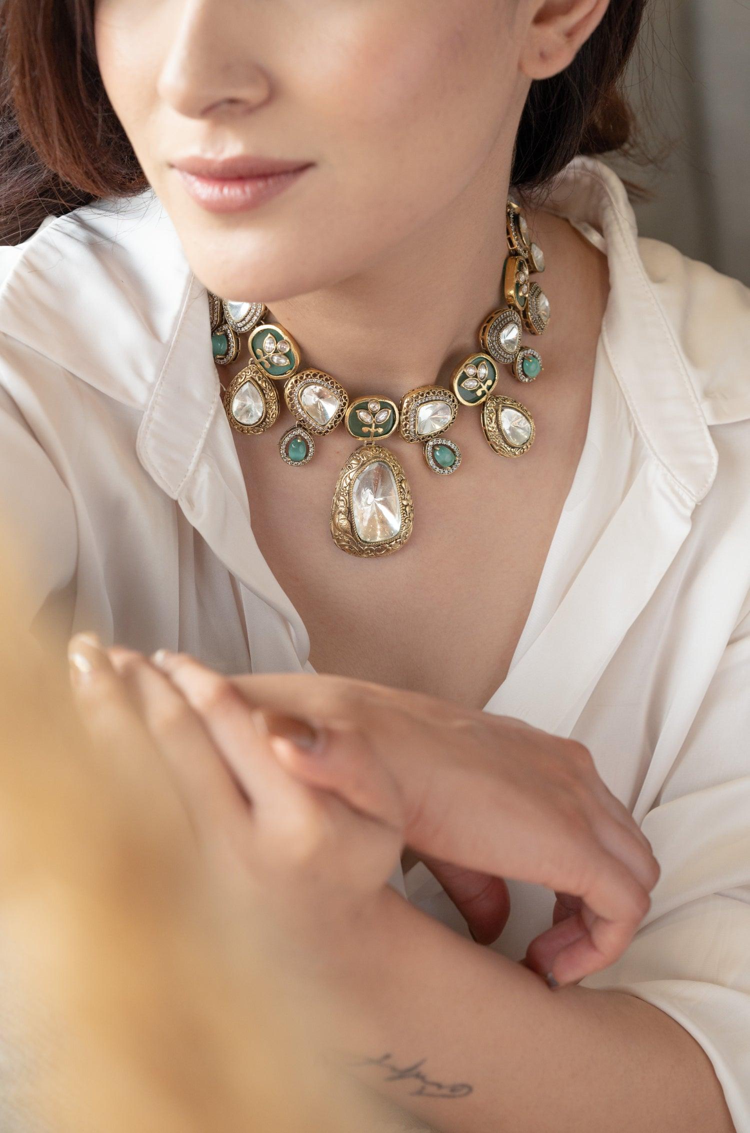 Minty Delight Polki Necklace Set - Dyulokha