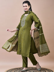 Green Blossom Chinon Silk Kurta Set