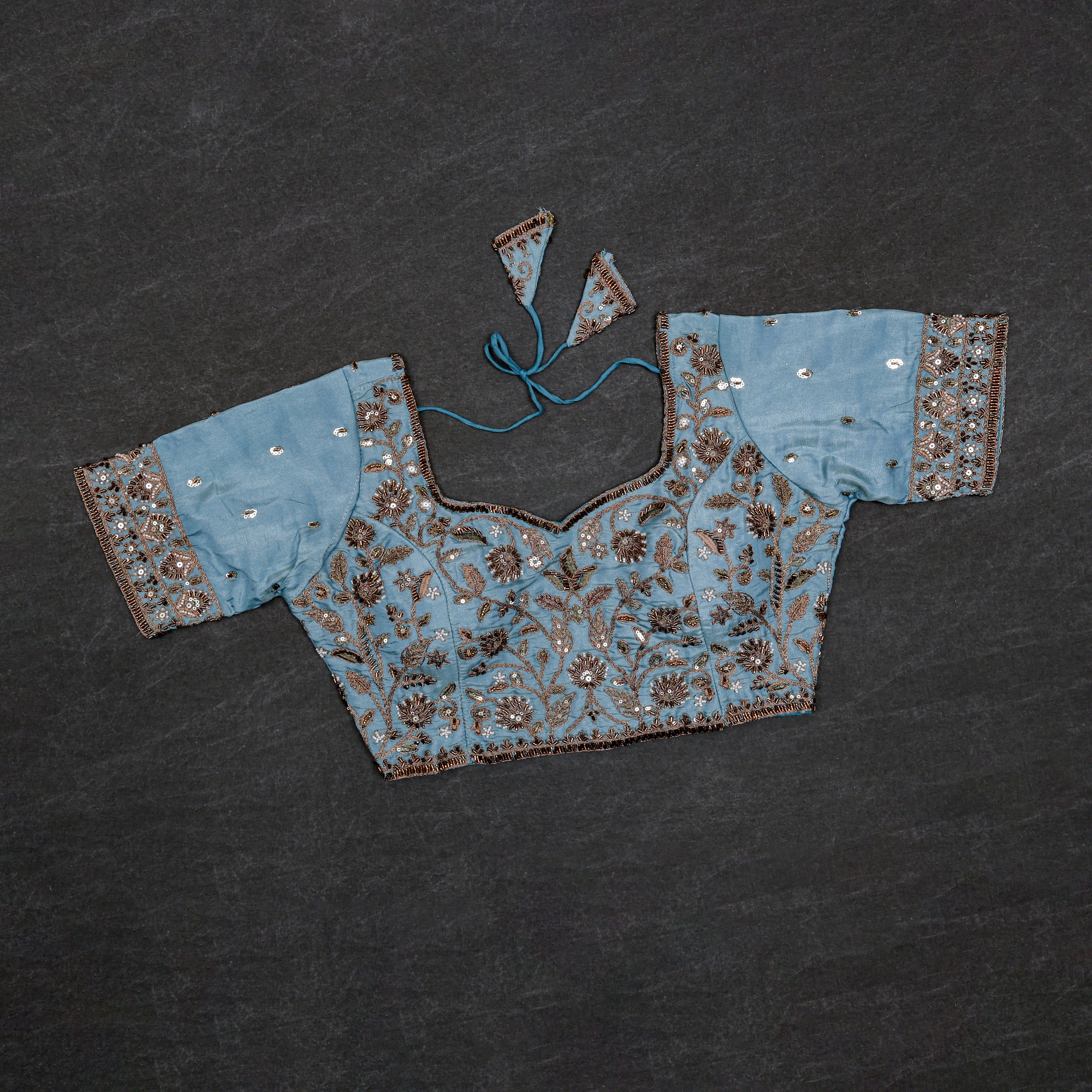 Chic Cosmos Silk Blouse with Notched Neck