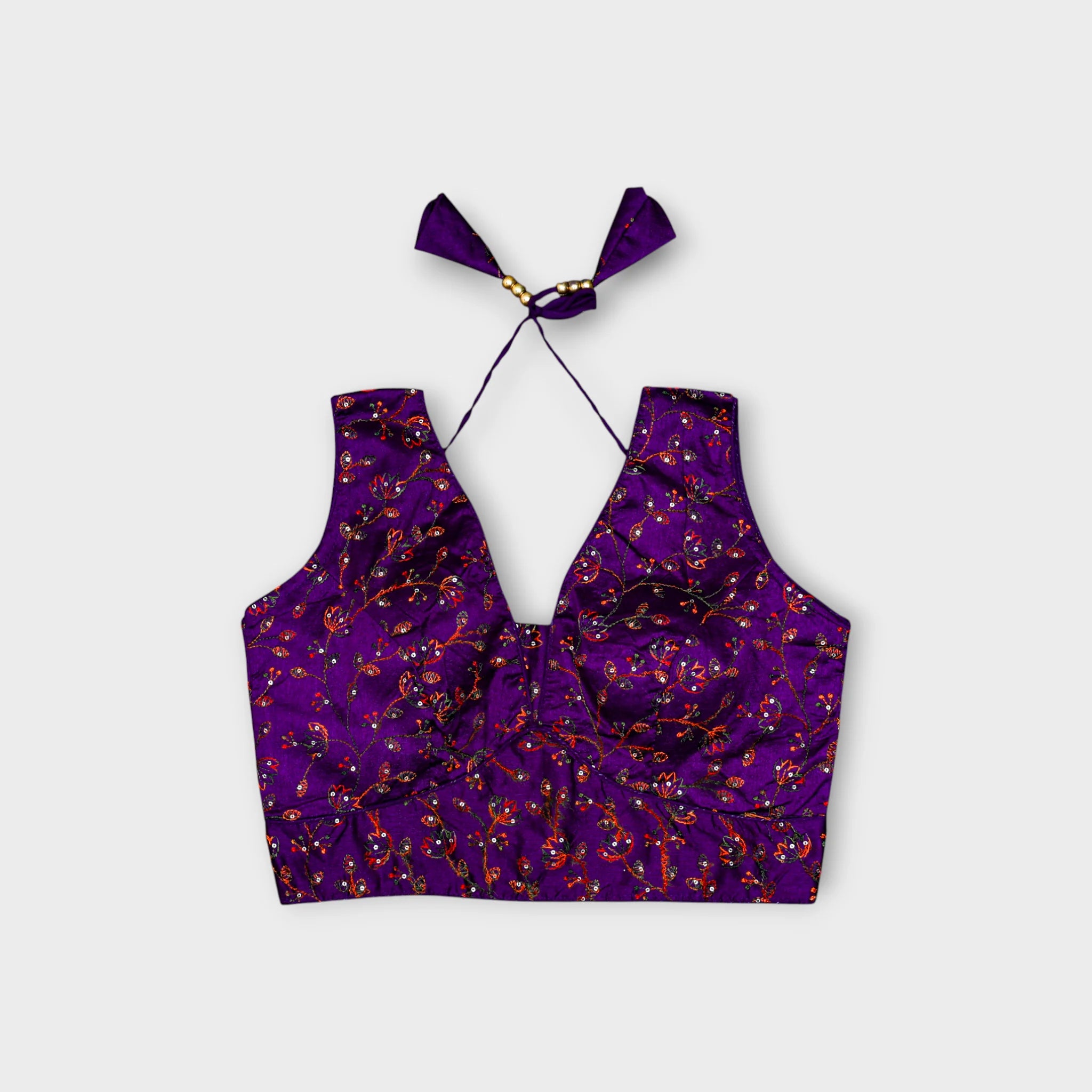 Silk V Neck Embroidered Readymade Blouse