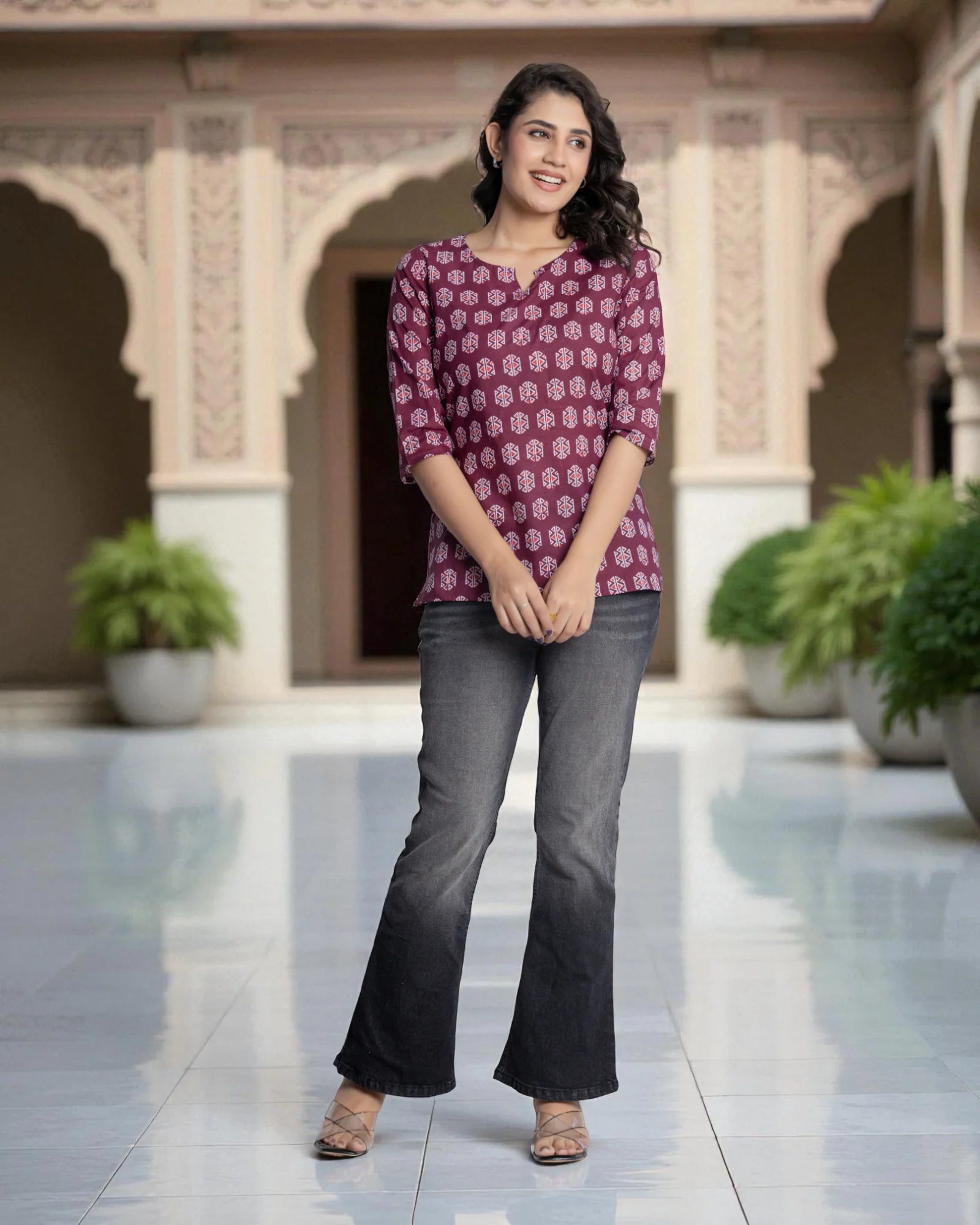 Geometric Print Cotton Floral Kurta