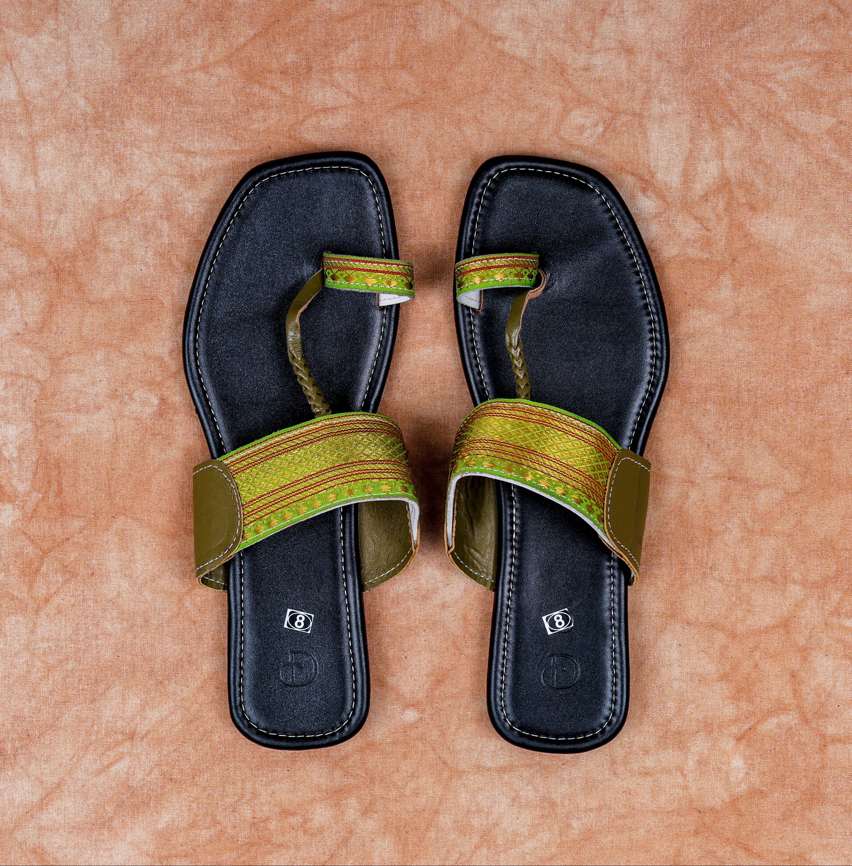 Black Leather Open Toe Kolhapuri Flats