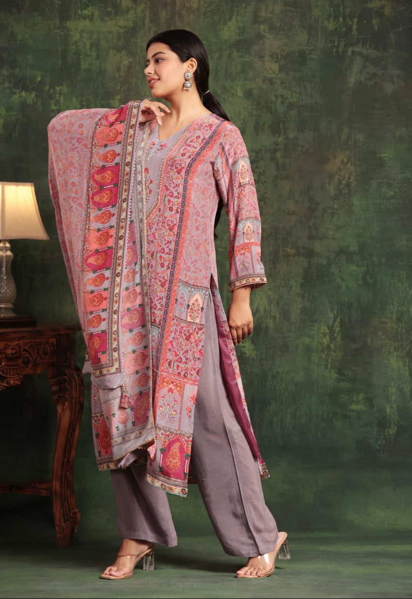 Sequined Cotton Kurta Set With Printed Dupatta