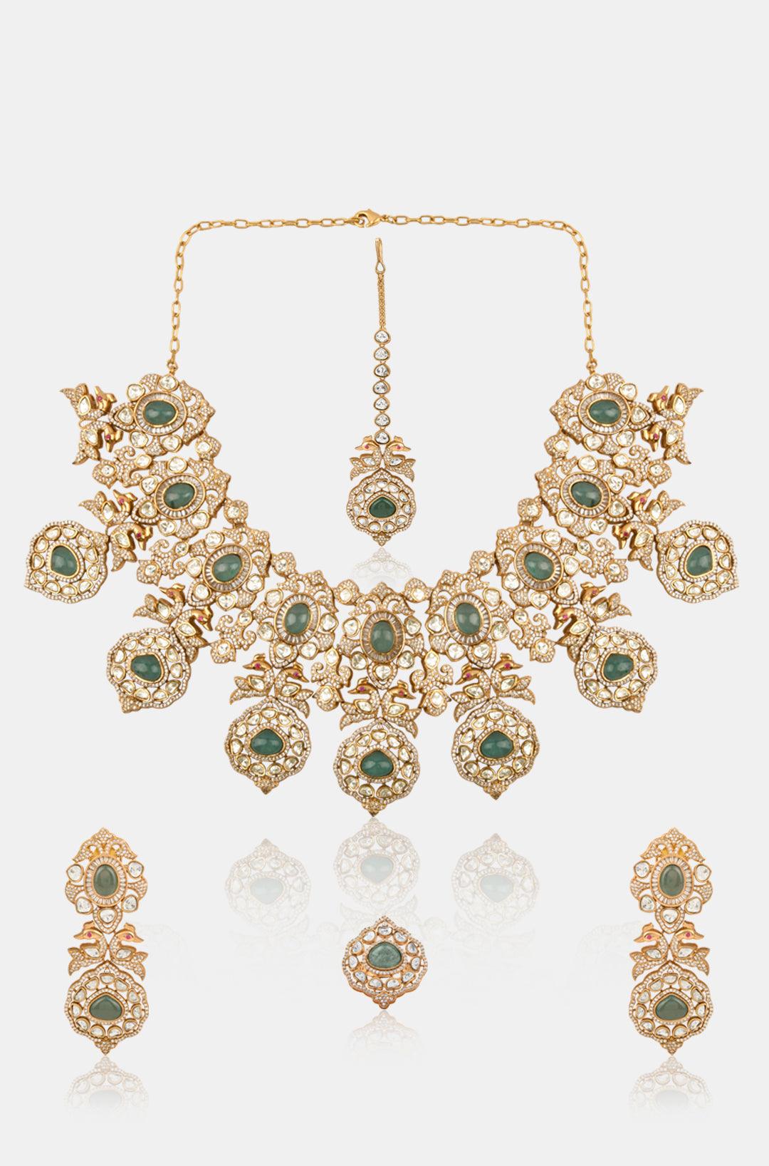 Regal Emerald Kundan Bridal Set - Dyulokha