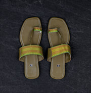Olive Green Leather Kolhapuri Flats