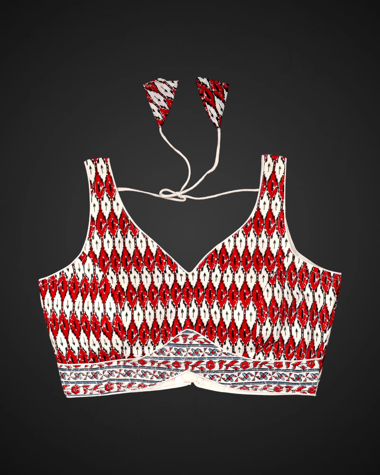 Ajrak Print Cotton V Neck Readymade Blouse