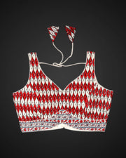 Ajrak Print Cotton V Neck Readymade Blouse