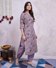 Lavender Cotton Embroidered Kurta