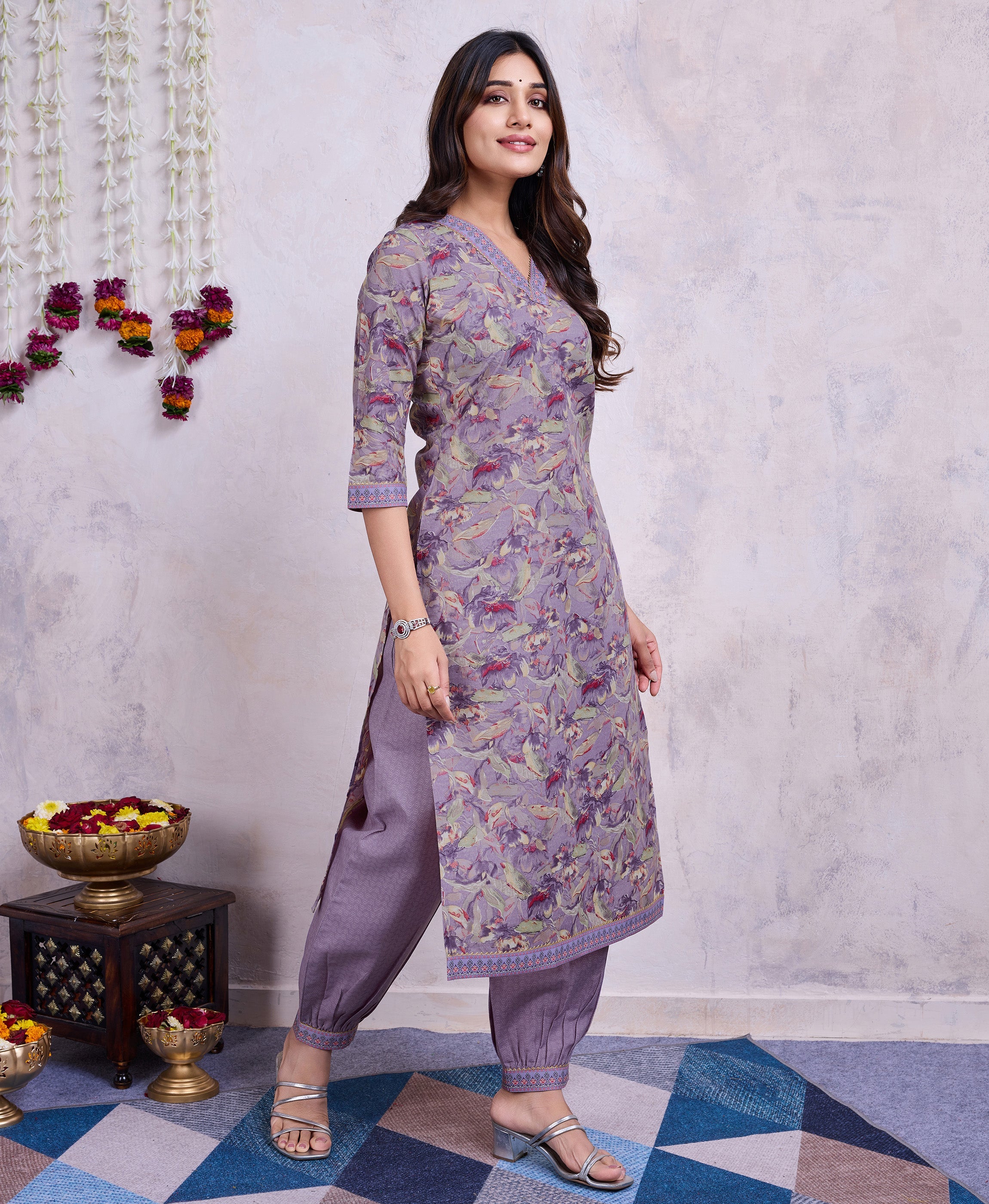 Lavender Cotton Embroidered Kurta
