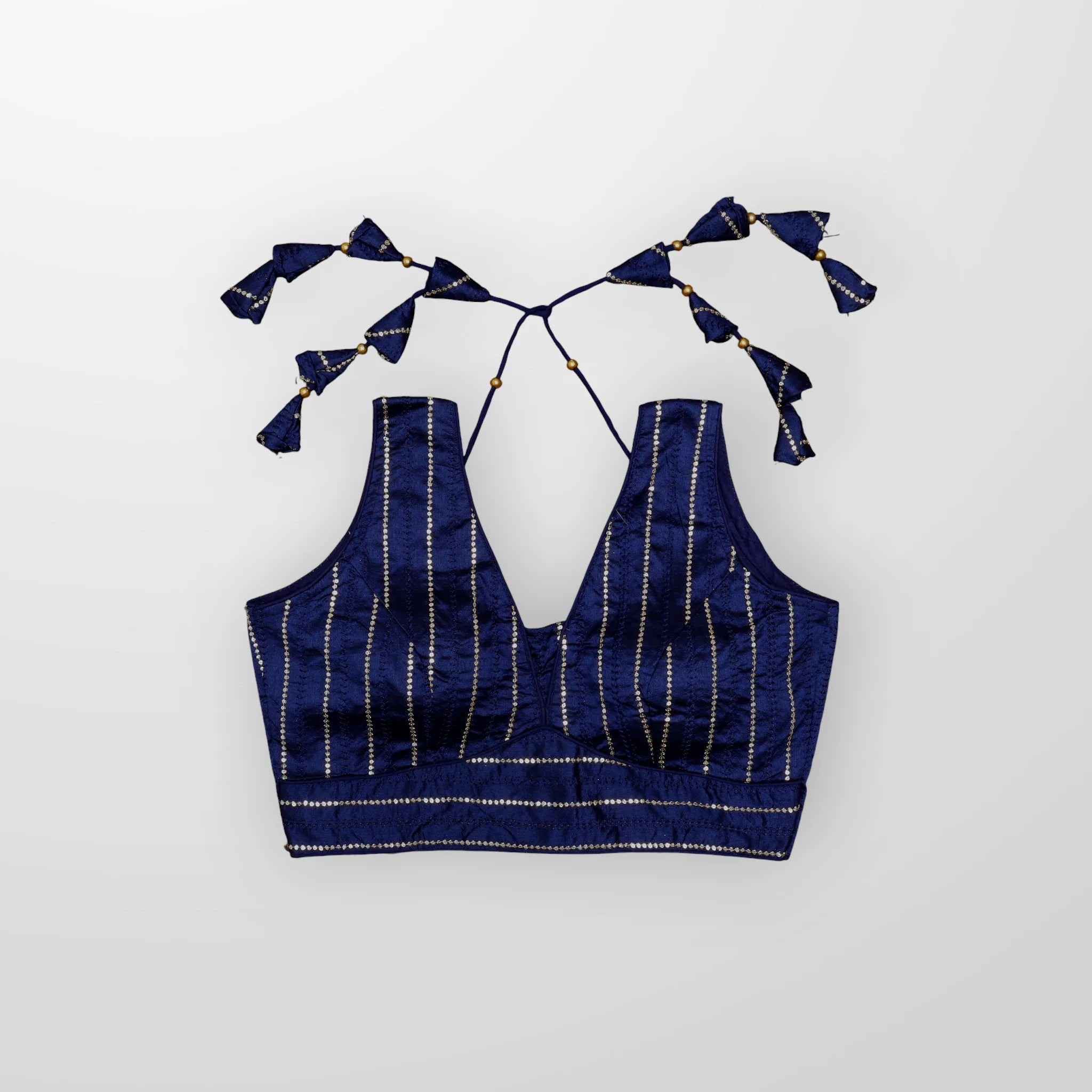 Raw Silk V Neck Embroidered Readymade Blouse