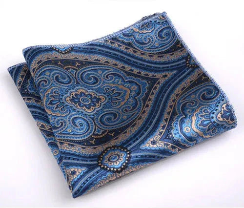 Blue Paisley Polyester Unisex Pocket Square