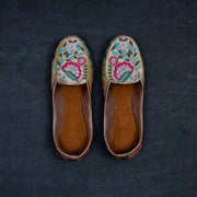 Gold Two Tone Fabric Ethnic Loafers