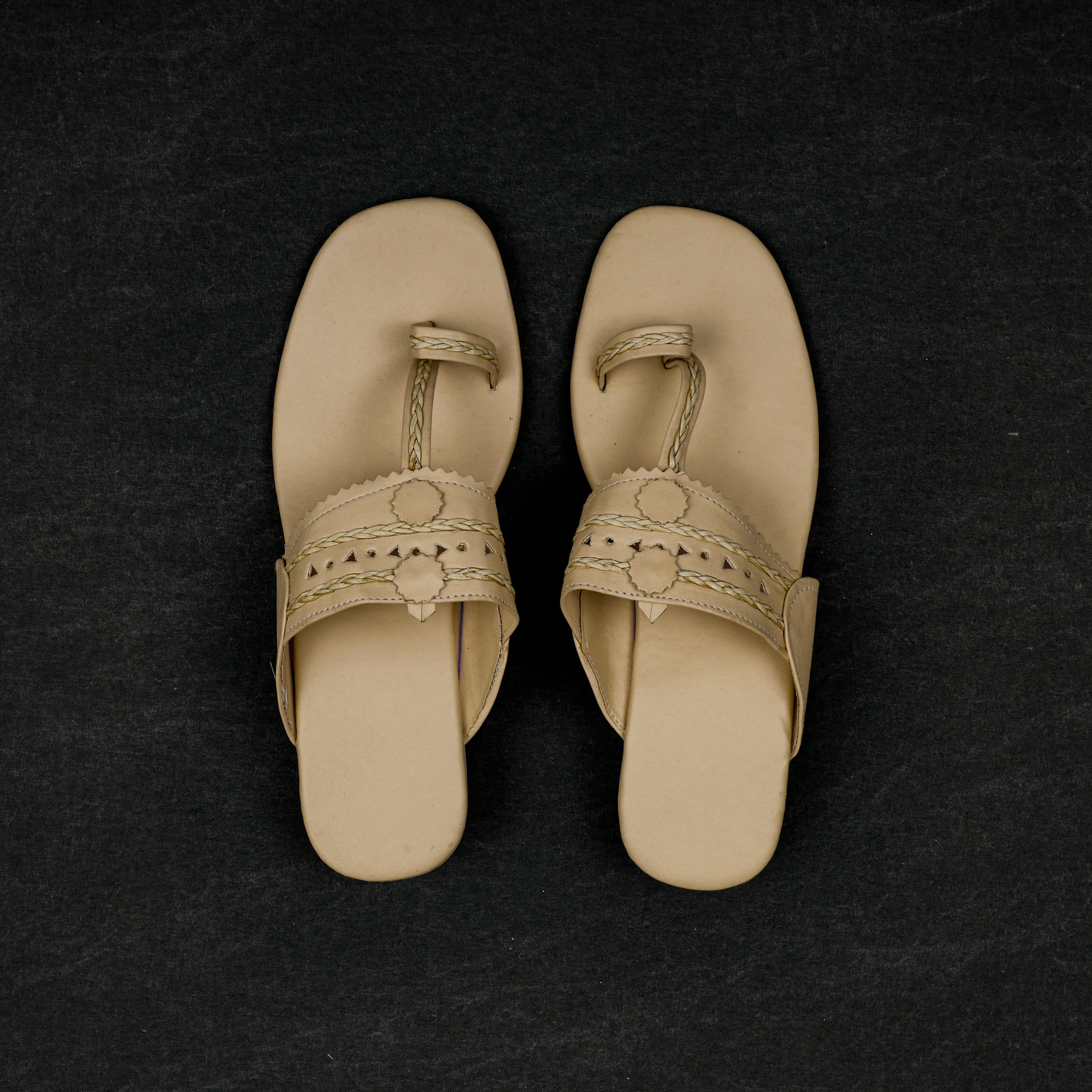 Beige Open Toe Ethnic Flats