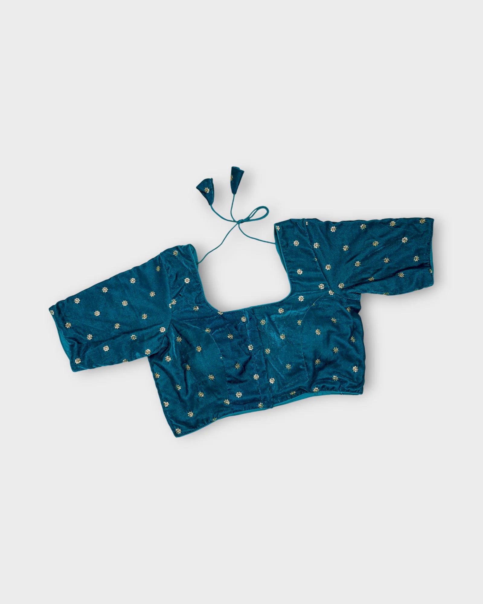 Velvet Deep Back Half Sleeve Blouse
