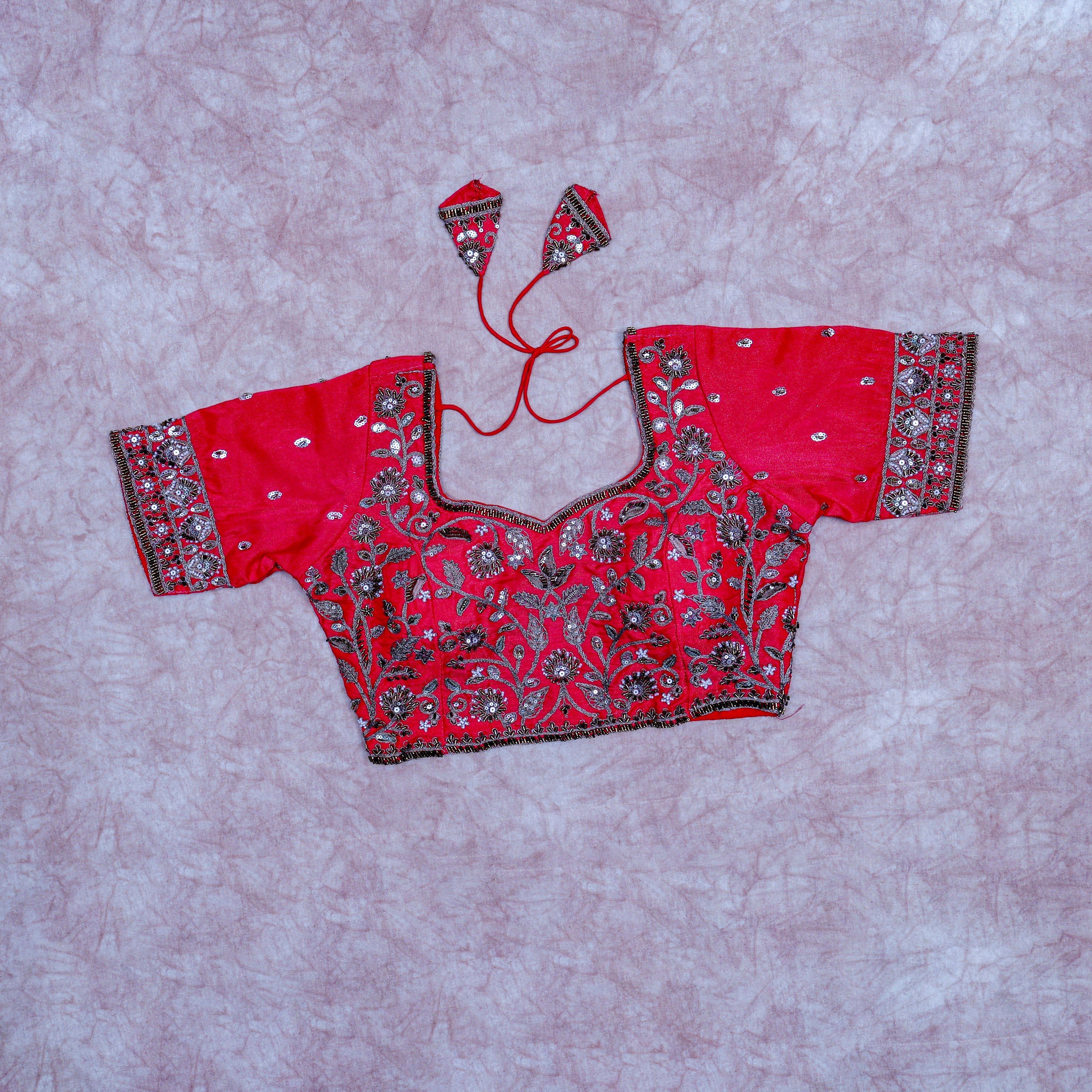 Chic Cosmos Silk Blouse with Notched Neck