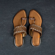 Gold Rexine Open Toe Ethnic Flats