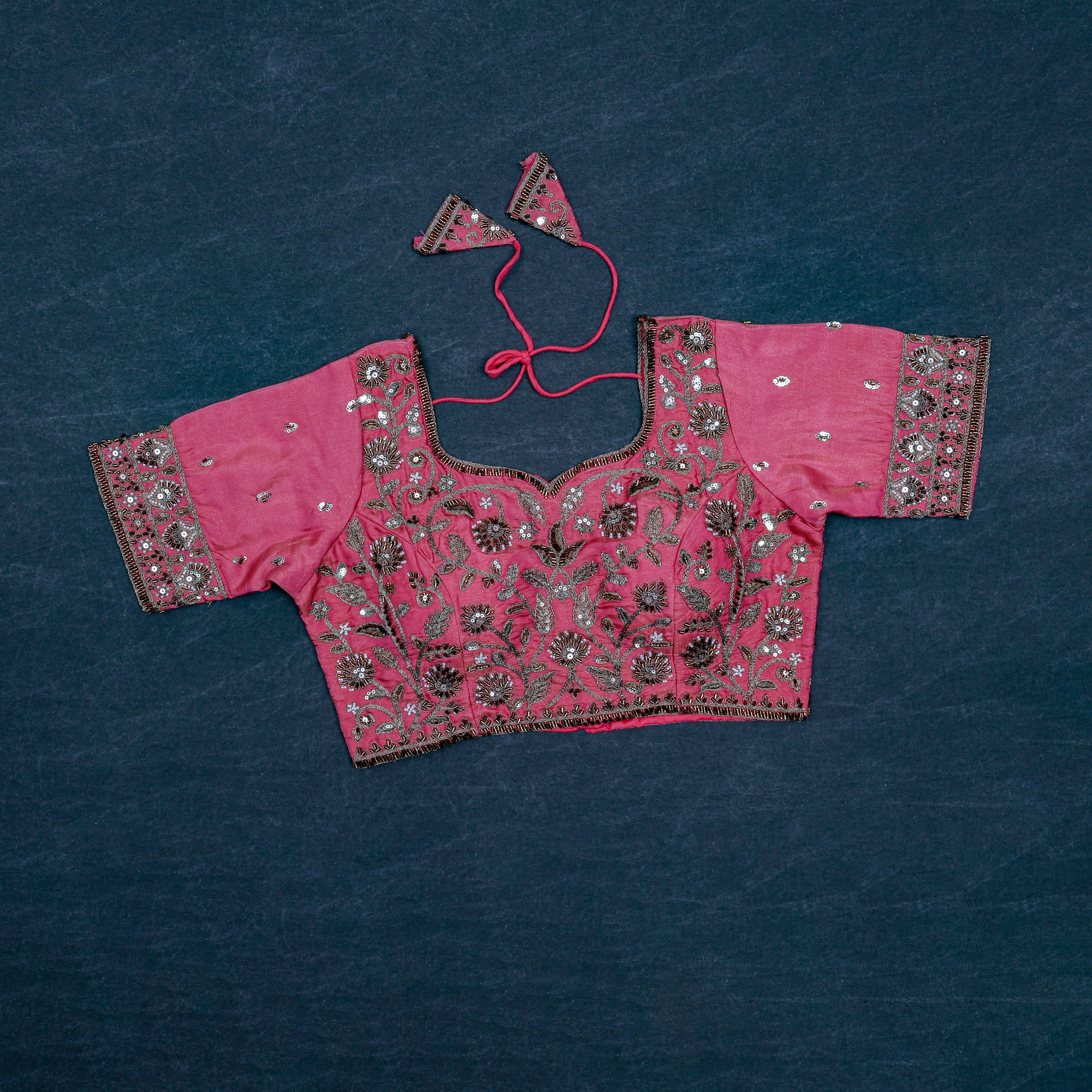 Chic Cosmos Silk Blouse with Notched Neck