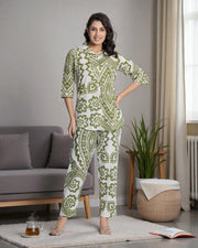 Geo Print Cotton Cord Embroidered Co-Ord Set