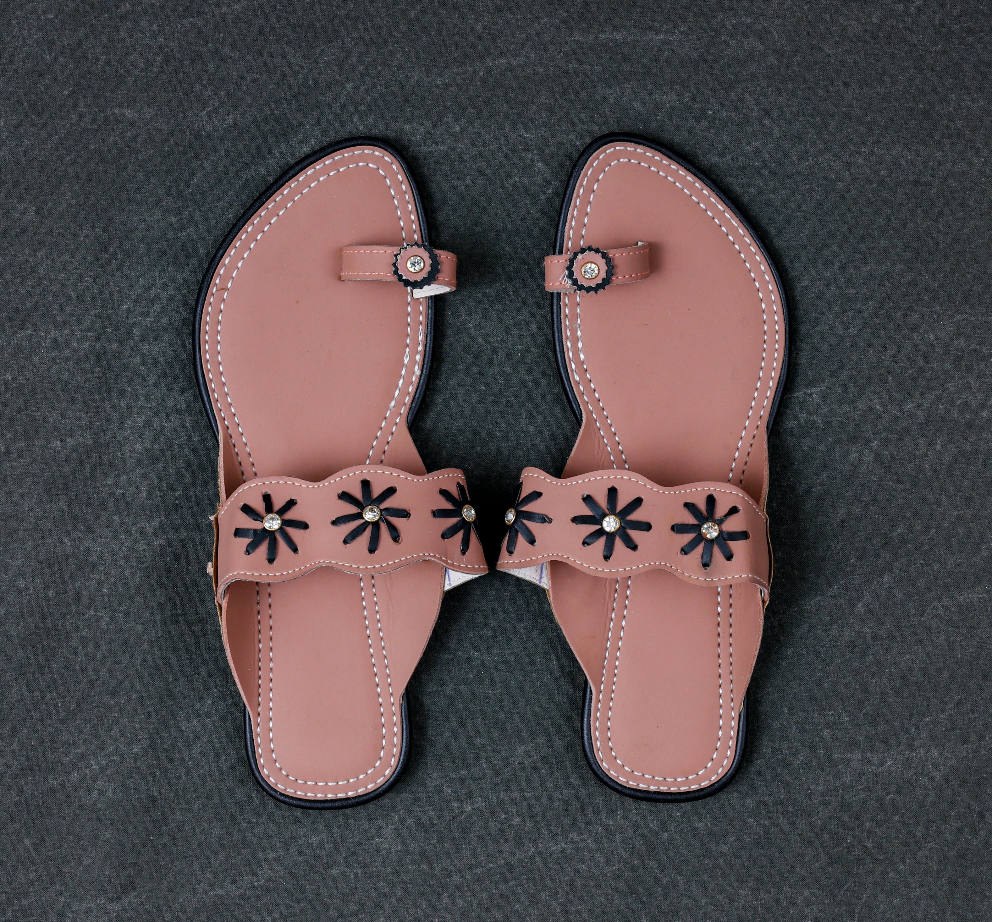 Peach Rexine Open Toe Ethnic Flats