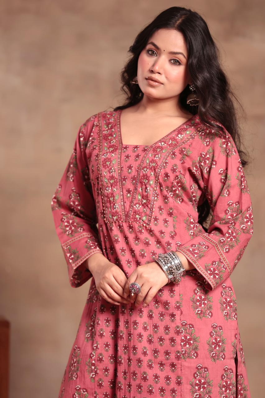 Mirror Work Cotton Kurta Set