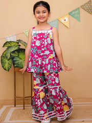 Floral Lace Ruffled Cotton Palazzo Suit
