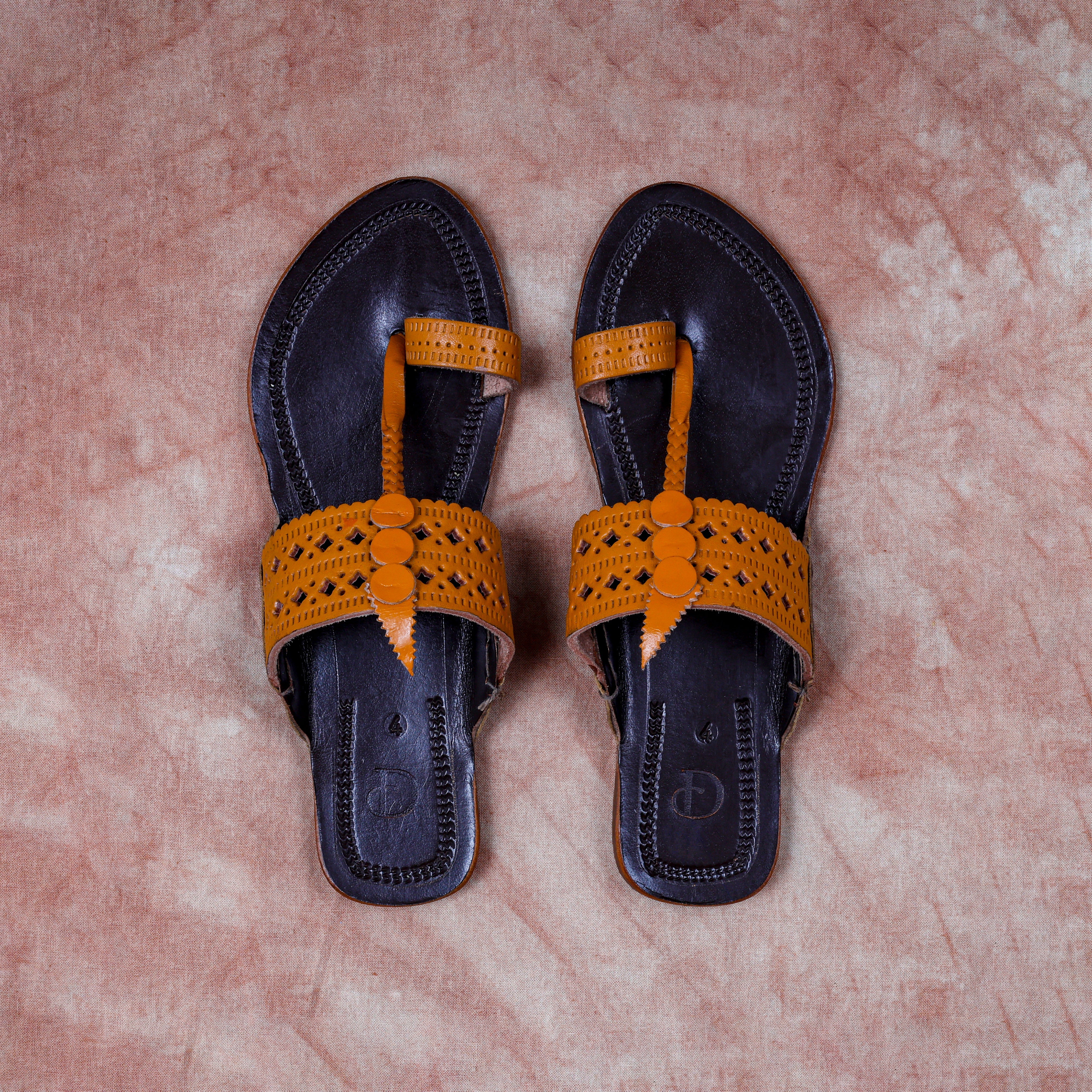 Two Tone Dark Brown Leather Ethnic Flats