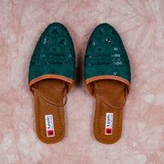 Almond Textured Green Ethnic Mules