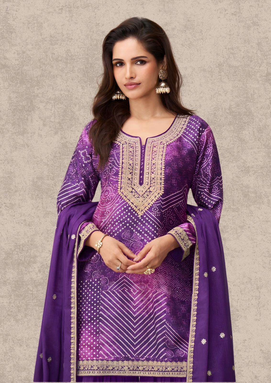 Crepe Silk Ensemble with Embroidered Dupatta