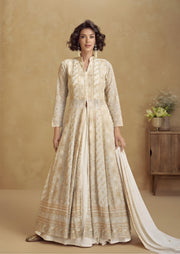 Half White Georgette Gown With Coat Style Shrug