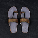 Grey Leather Slip On Kolhapuri Flats
