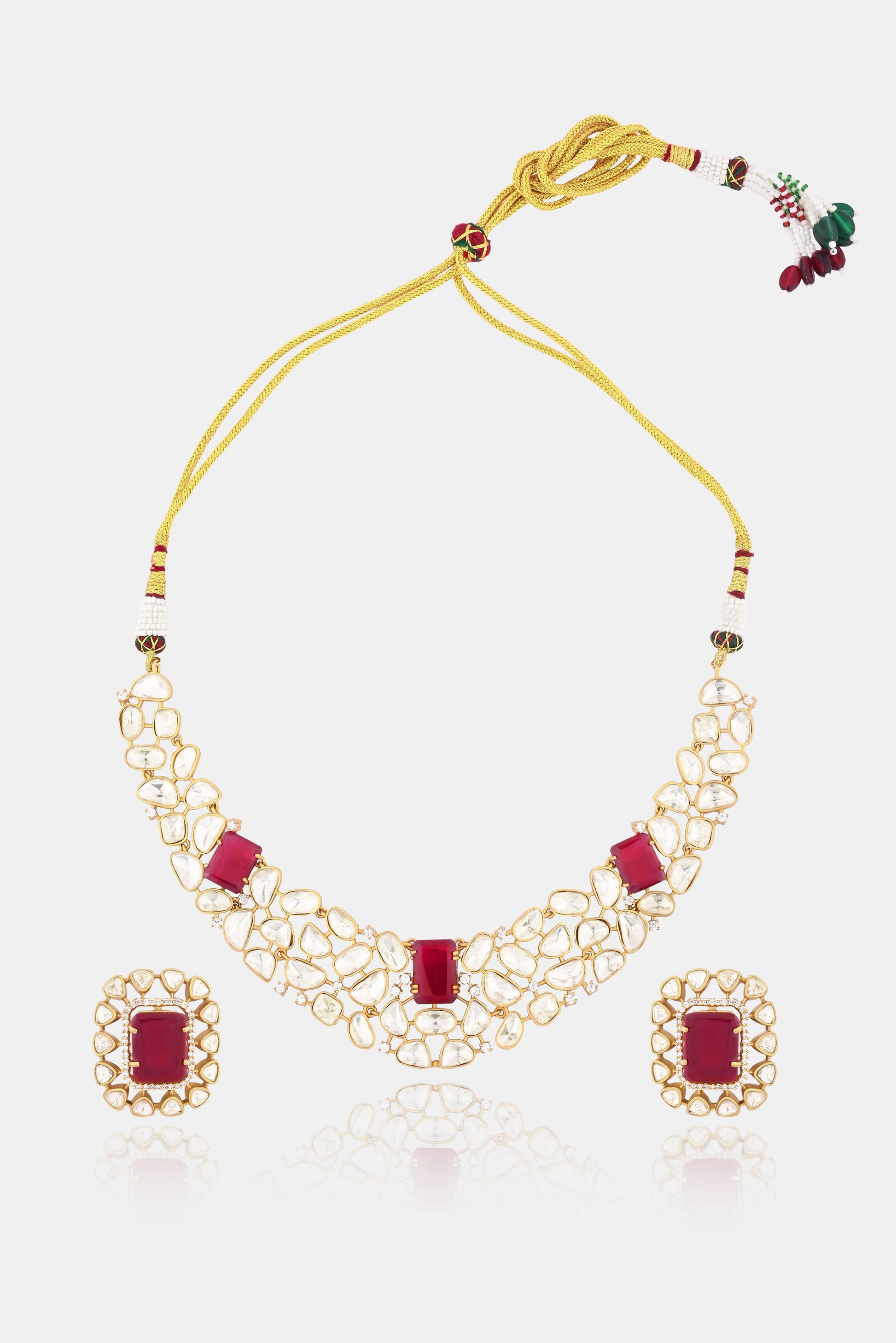 Radiant Ruby Kundan Necklace Set - Dyulokha
