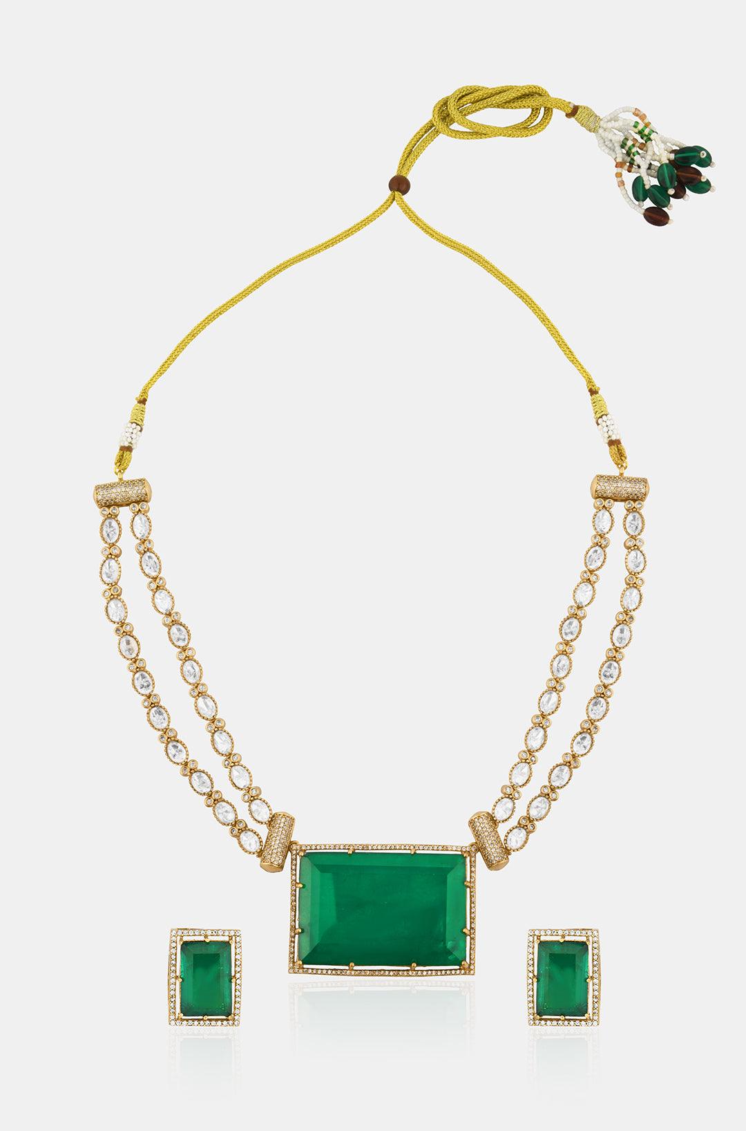 Enchanted Emerald Polki Necklace Set - Dyulokha