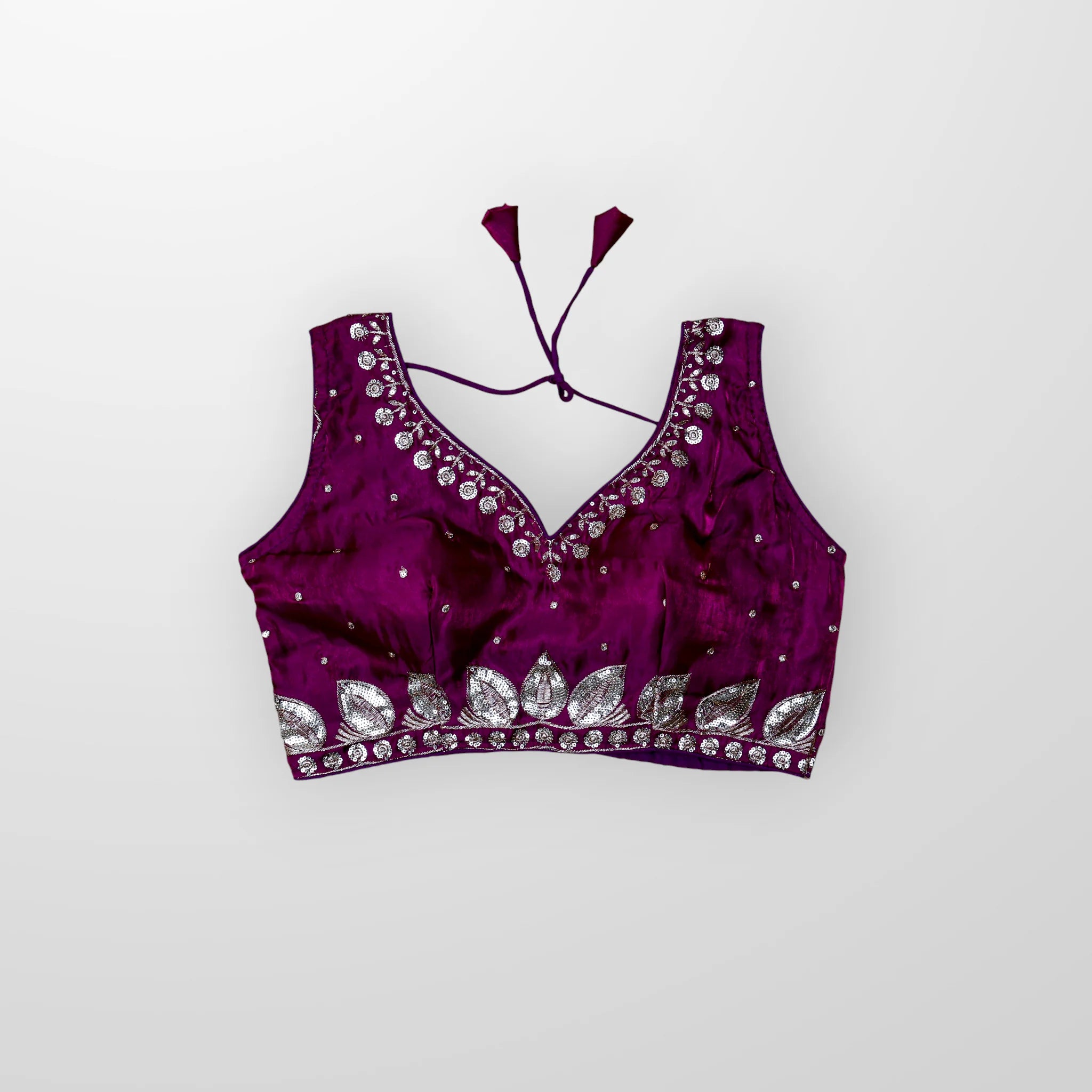 Silk Sequined Zari Leaf Embroidered Blouse