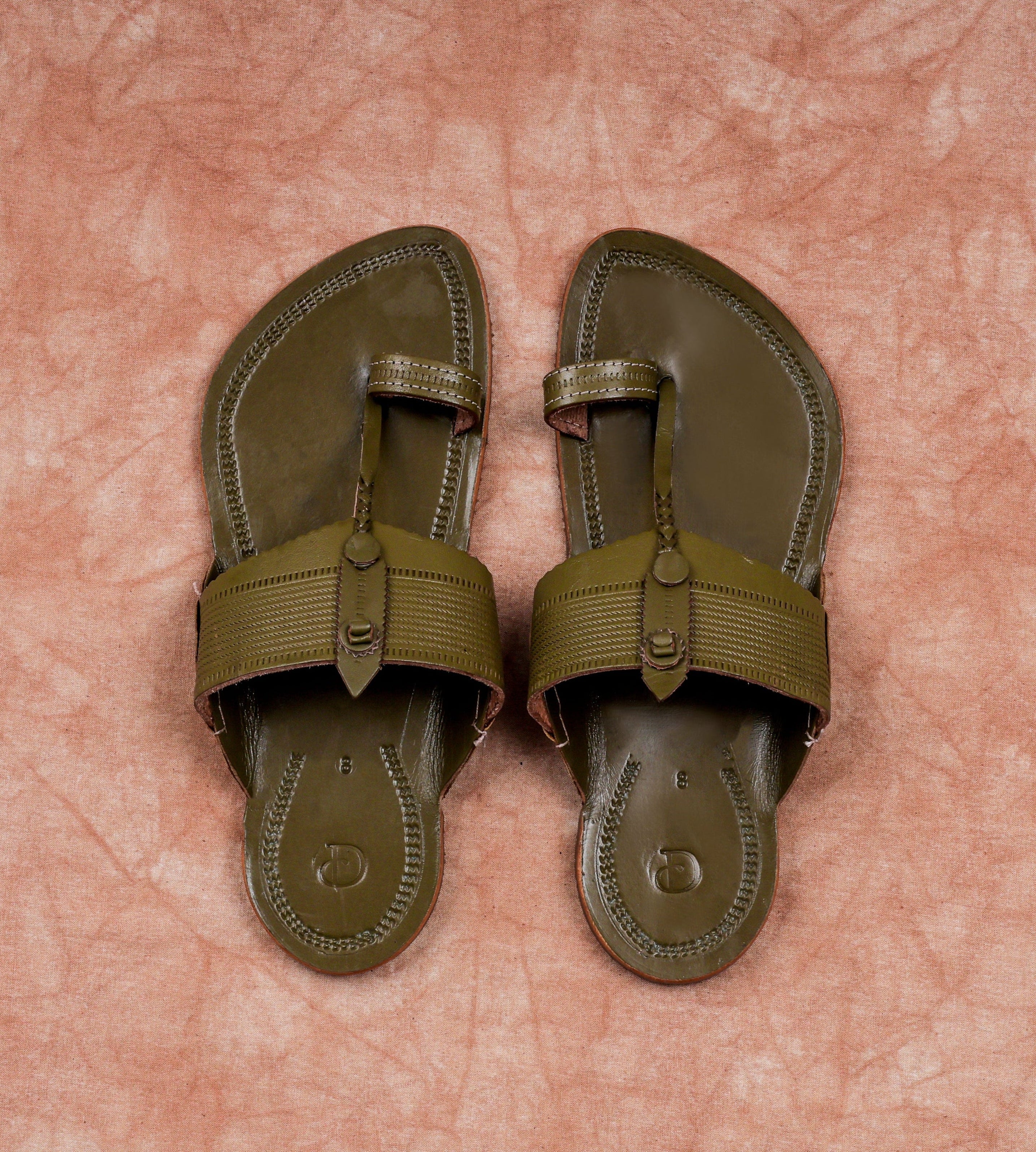 Glossy Olive Green Leather Kolhapuri Sandals