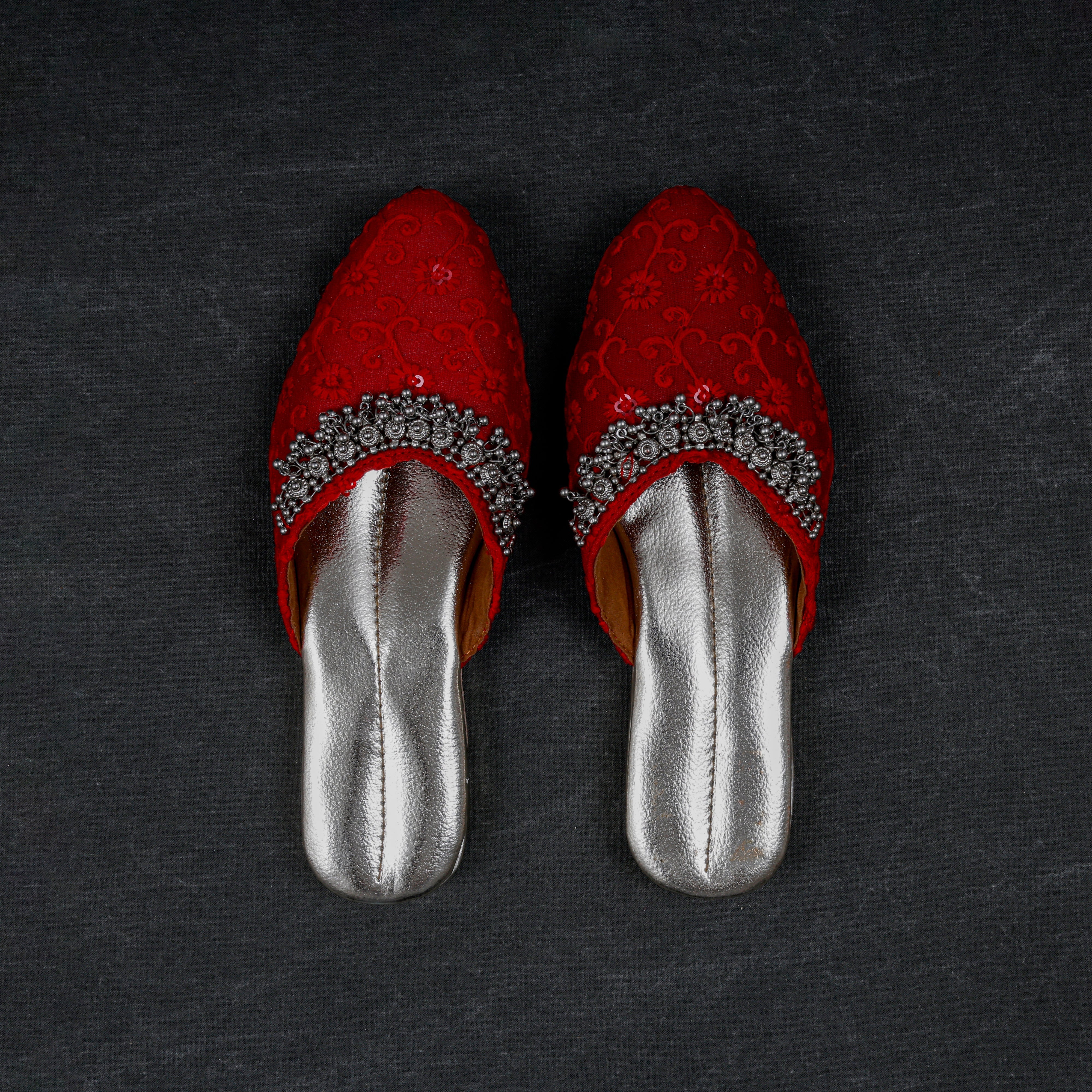 Red Two Tone Handcrafted Mules