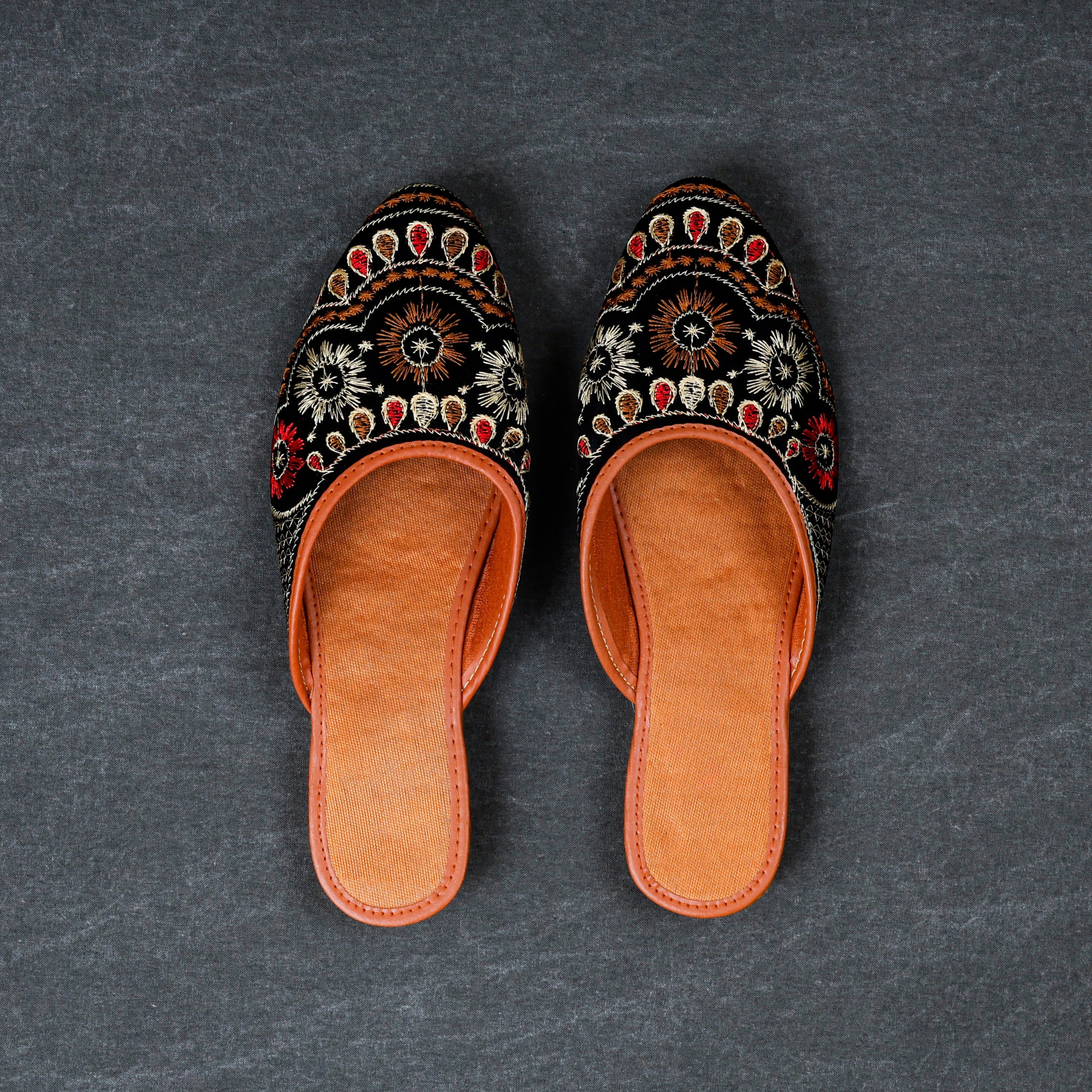 Black Velvet Slip On Mules