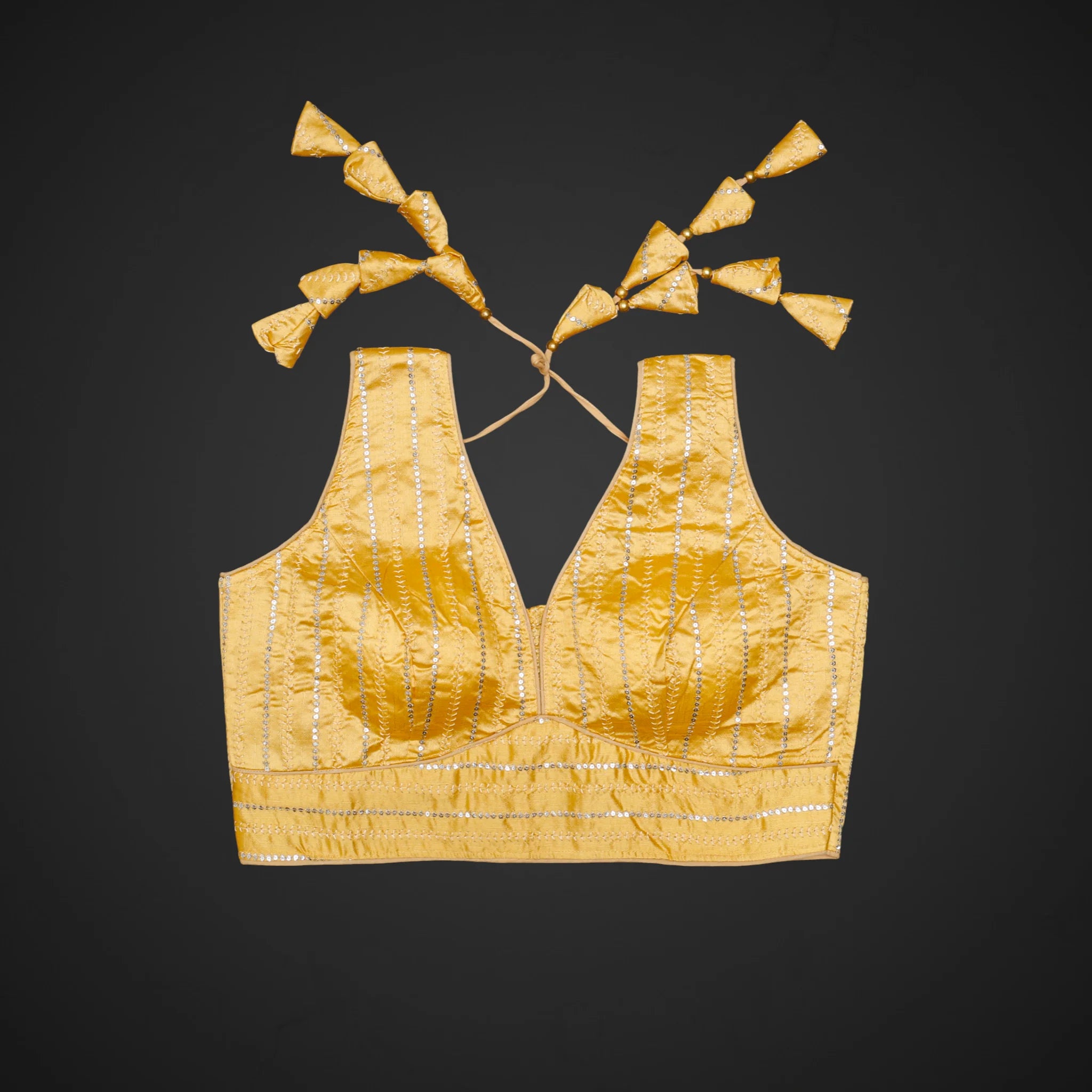 Raw Silk V Neck Embroidered Readymade Blouse