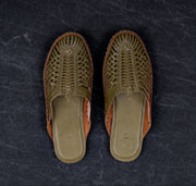 Olive Green Patent Leather Ethnic Mules