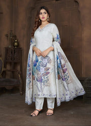 Beige Chinon Sequin Floral Kurta Set