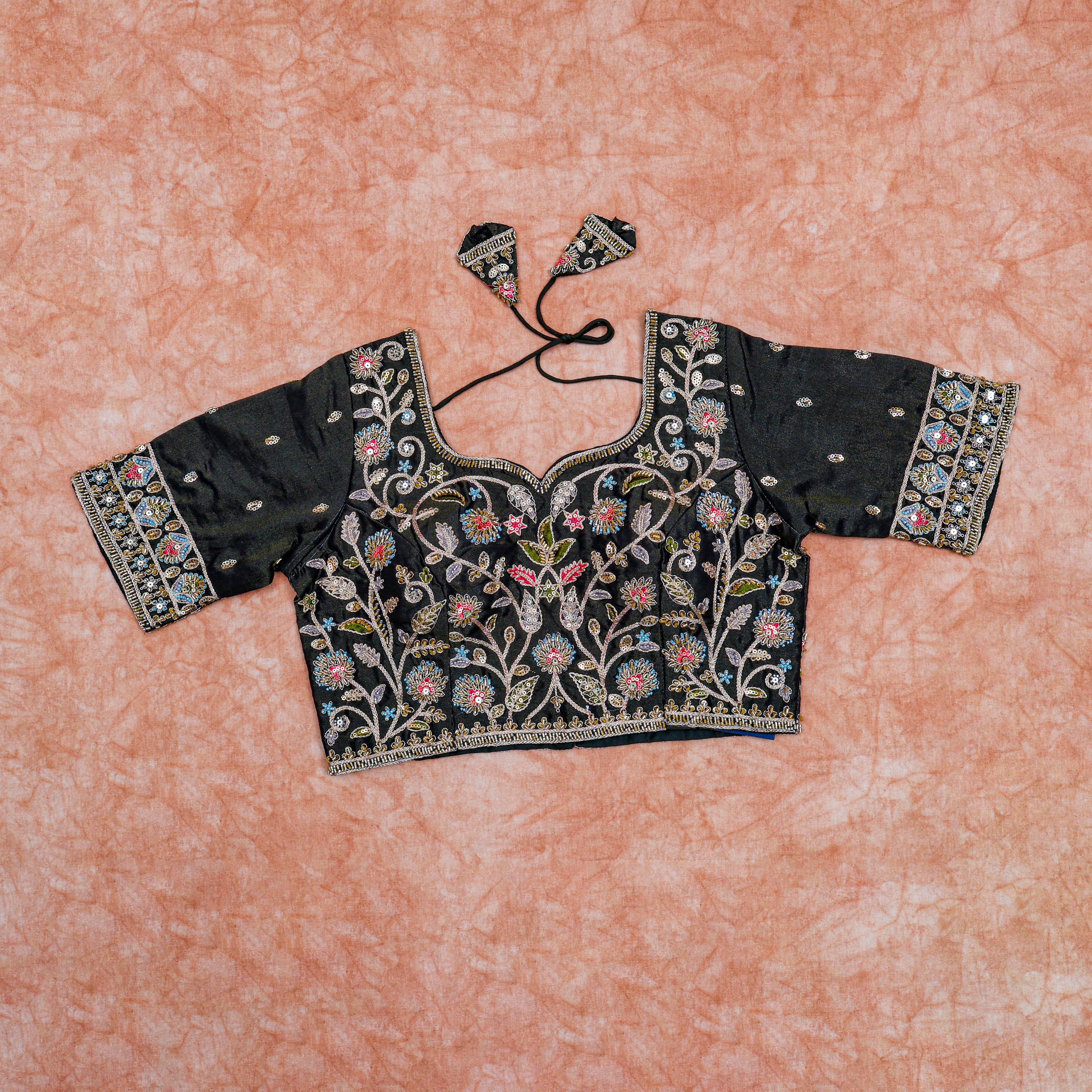 Chic Cosmos Silk Blouse with Notched Neck