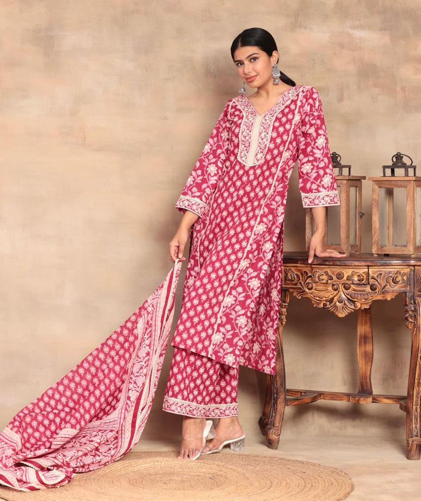 Embroidered Cotton Kurta Set