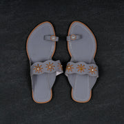 Grey Velvet Pointed Mule Flats