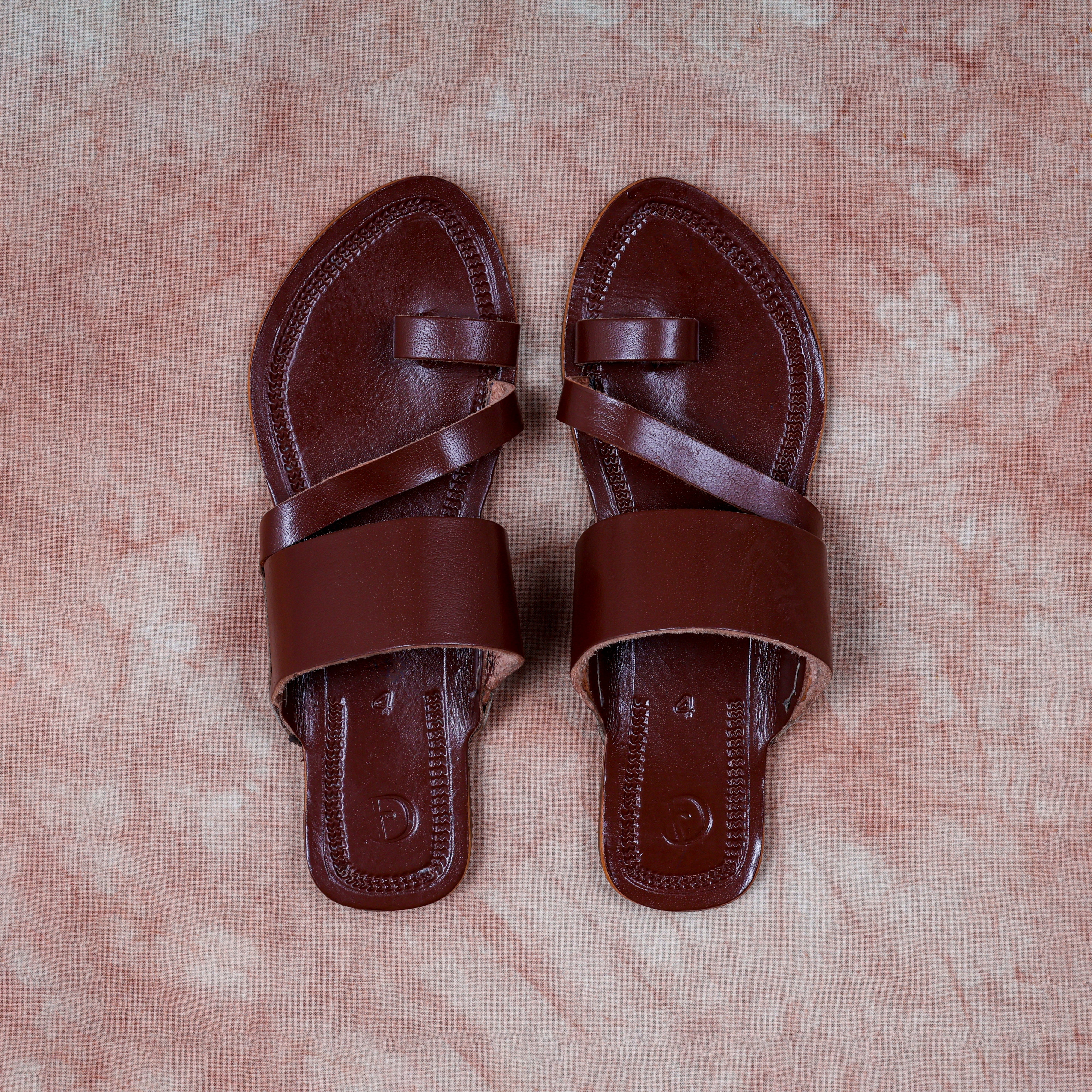 Brown Soft Leather Open Toe Flats