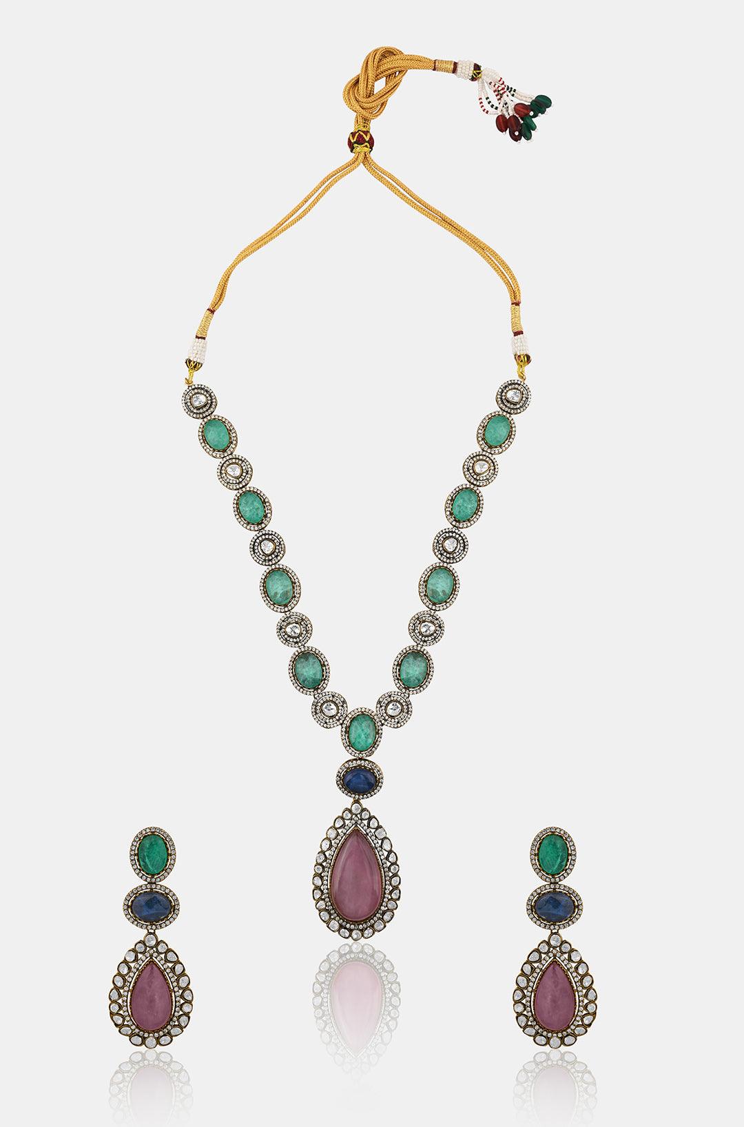 Victorian Mint & Pink Polki Ensemble Set - Dyulokha