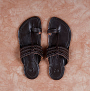 Dark Brown Glossy Leather Kolhapuri Sandals