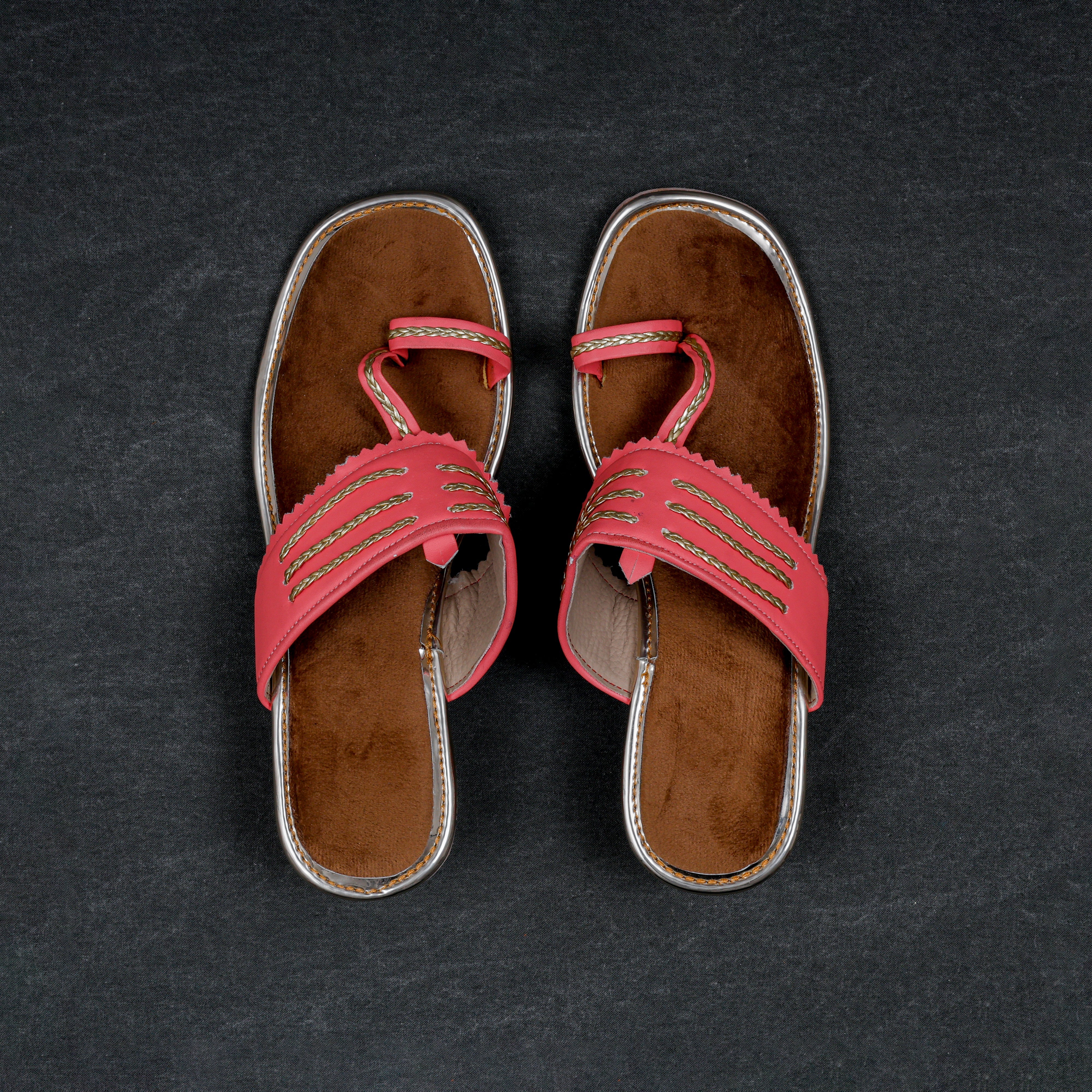 Peach Textured Open Toe Flats