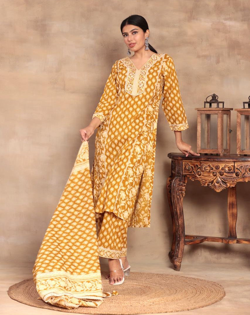 Embroidered Cotton Kurta Set