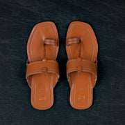 Tan Patent Leather Kolhapuri Sandals