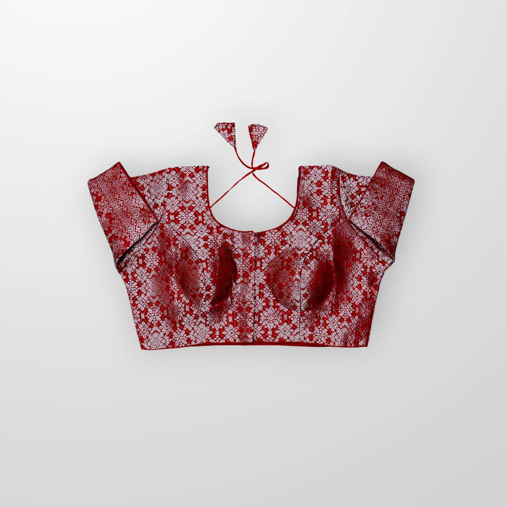 Silver Brocade Silk Jacquard Readymade Blouse