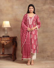 Sequined Embroidered Cotton Kurta Set